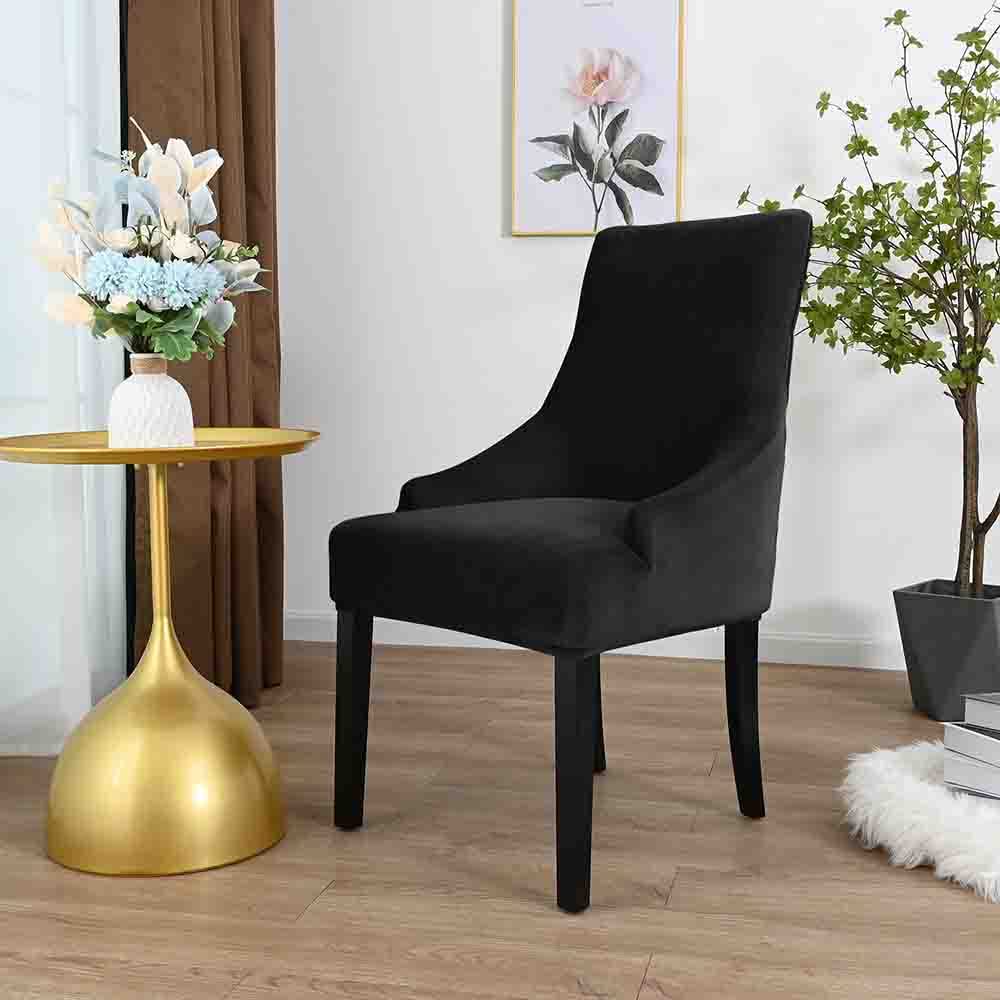 Velvet Plush Stretch Dining Chair Covers - Spandex High Chair Protector Slipcovers for Dining Room, Wedding, Banquet - Set of 2 Black - Perfect for Home Decor, Party & Event Seating Protection