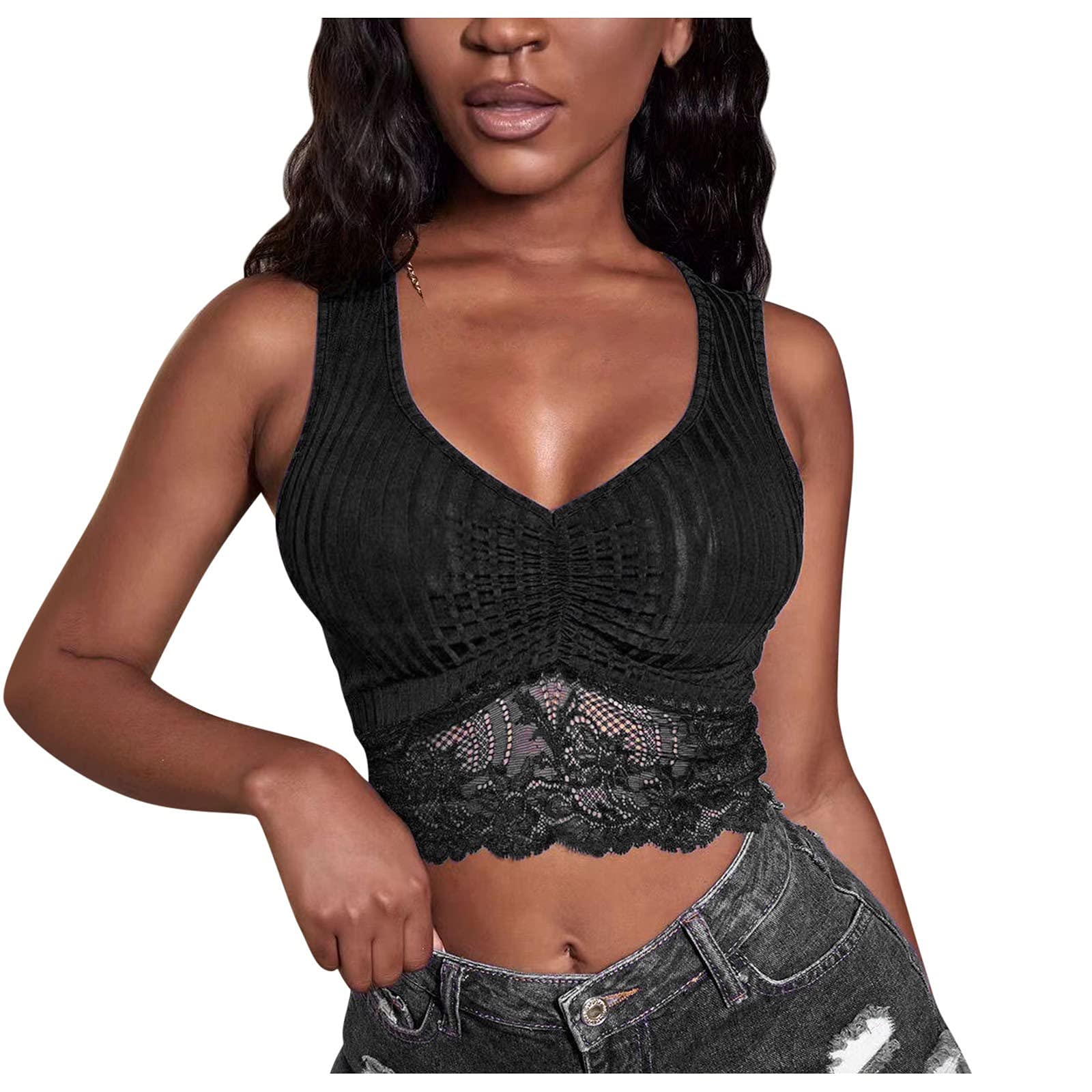 Women's Short Fit Tank Tops - Casual Solid V-Neck Lace Vest & Crop Top for Summer | Perfect for Gym, Beach & Everyday Wear