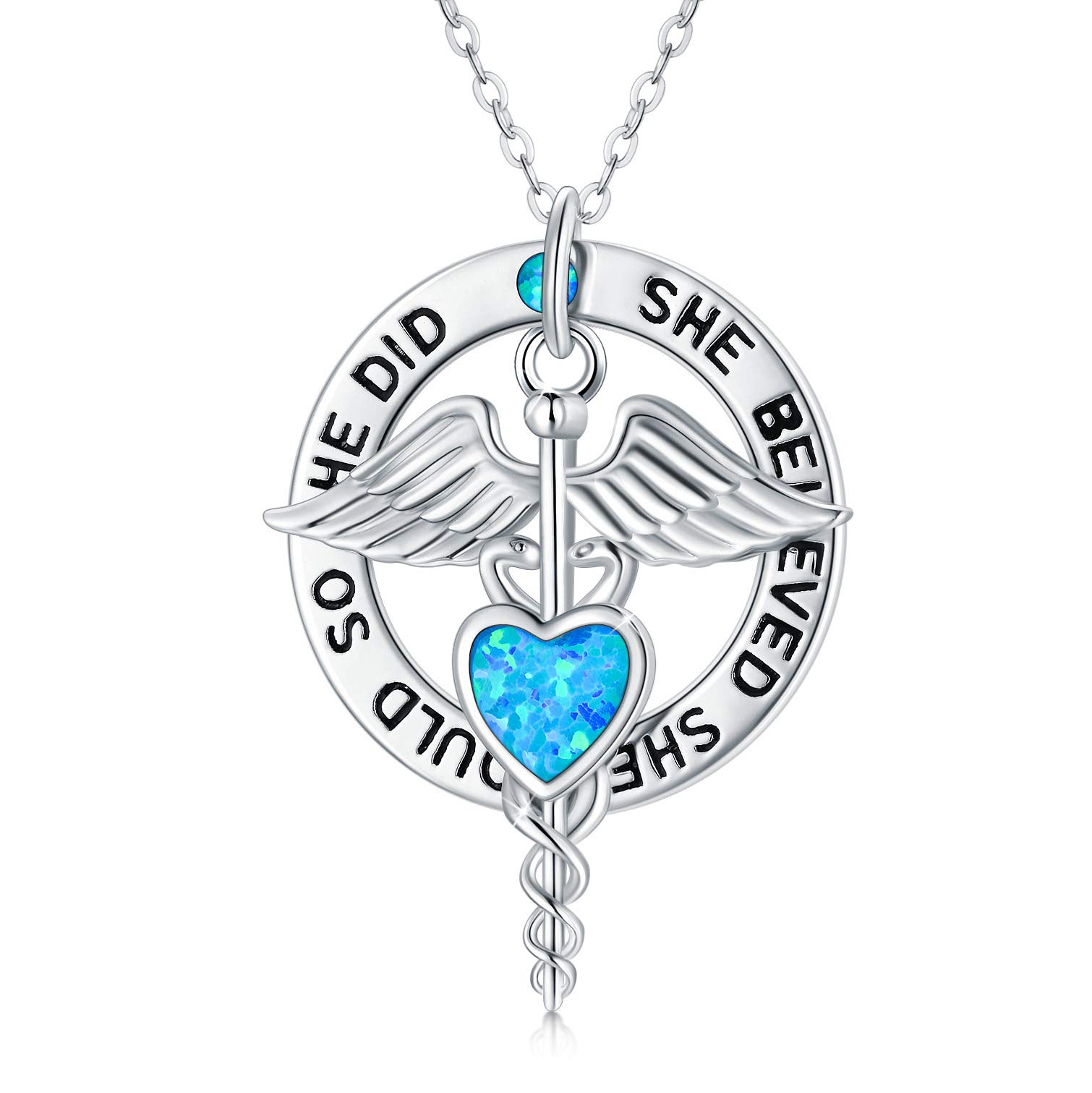 Sterling Silver Nurse Necklace - Angel Wings & Caduceus Pendant for Women, RN Graduation Gift, Nursing School Student Jewelry, Birthday & Christmas Present - Perfect for Work, School & Special Occasions