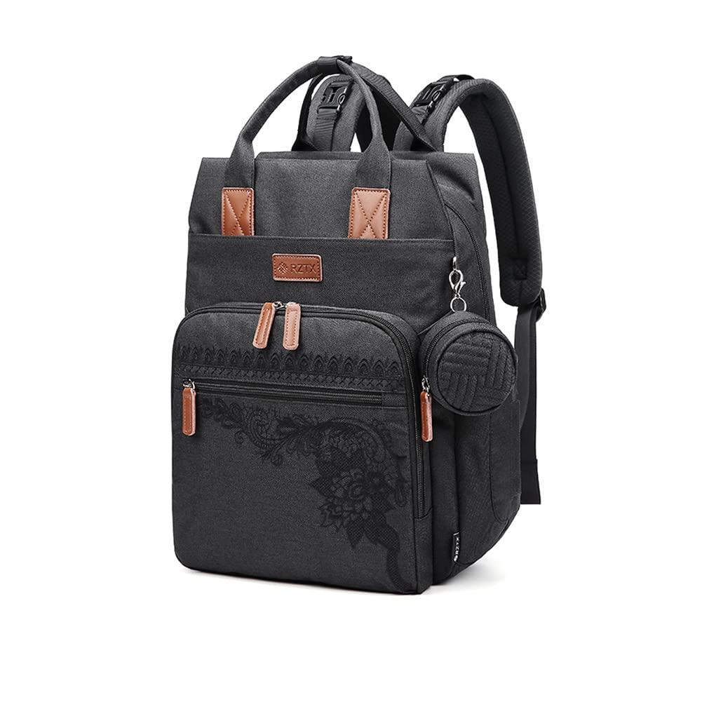 Multifunctional Waterproof Diaper Bag Backpack for Moms & Dads - Large Capacity Baby Changing Travel Backpack with Embroidered Design (Black) | Perfect for Daycare, Family Outings & Airplane Travel