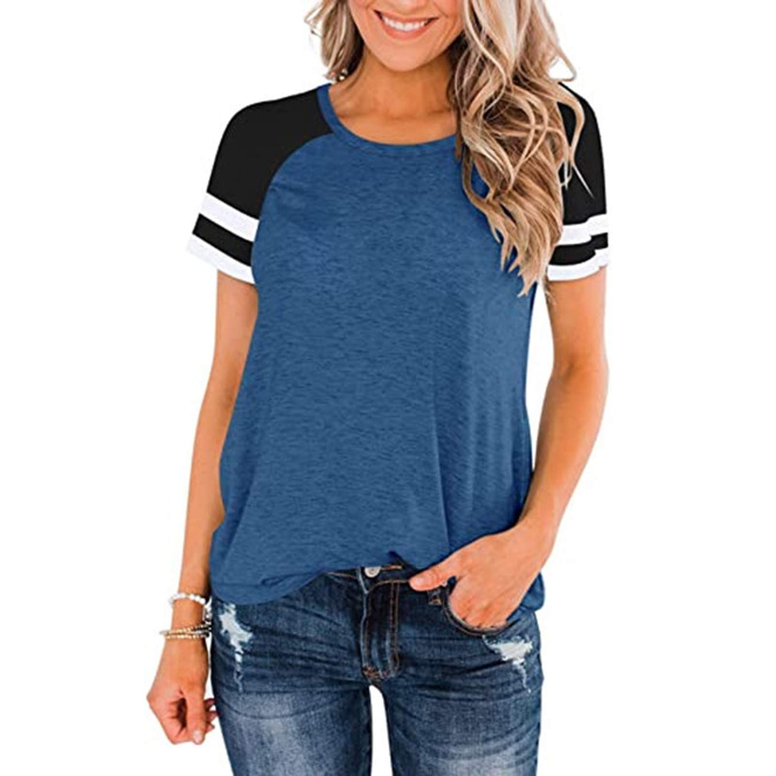 Women's Waffle Knit Corset Top - Short Sleeve Blouse & Casual Dress (Blue, Size B/L) | Perfect for Layering, Office Wear & Weekend Outfits