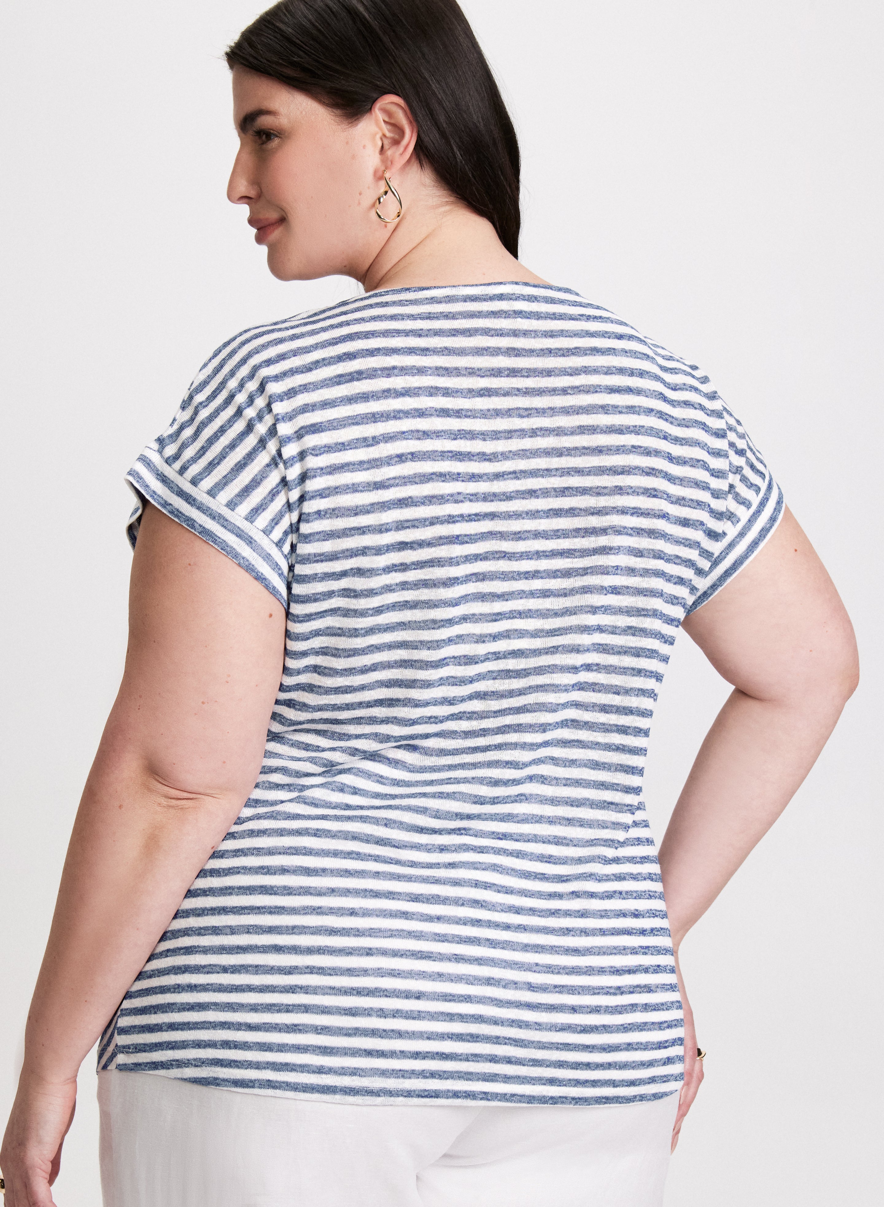 Diagonal Stripe Cap Sleeve Top for Women - Fashion Summer T-Shirt - Casual & Comfortable Daily Wear - Perfect for Beach, Shopping and Outdoor Activities