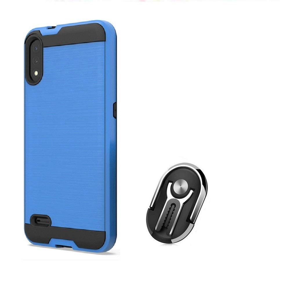 Shockproof Phone Case for LG K22 / K32 / K32 5G - Slim Metallic Brushed Protective Cover with Ring Stand, Kickstand & Car Mount Holder (Blue) - Perfect for Daily Use, Travel and Hands-Free Viewing