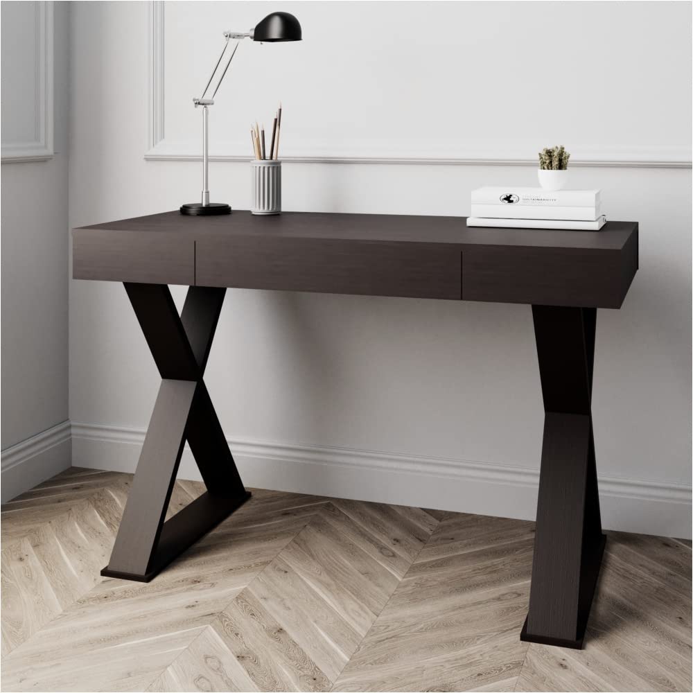 Trendy Espresso Wood Writing Desk with Drawer for Home Office
