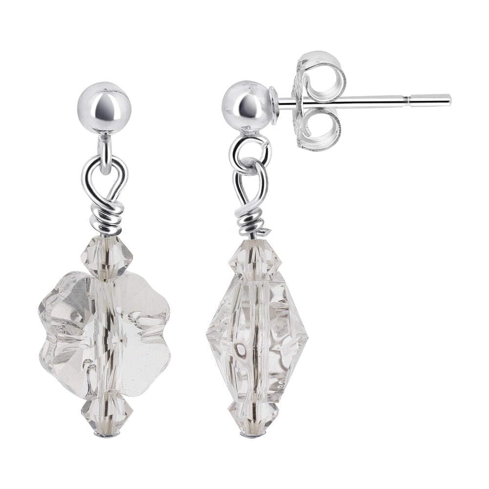 925 Sterling Silver Flower Drop Earrings with Crystals for Women