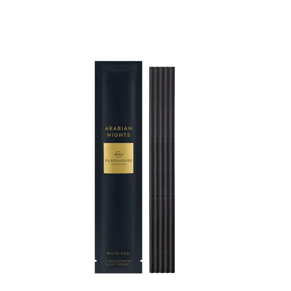 Glasshouse Fragrance 5 Replacement Scent Stems - Arabian Nights Scented Diffuser Refills for Home, Office & Spa Aromatherapy