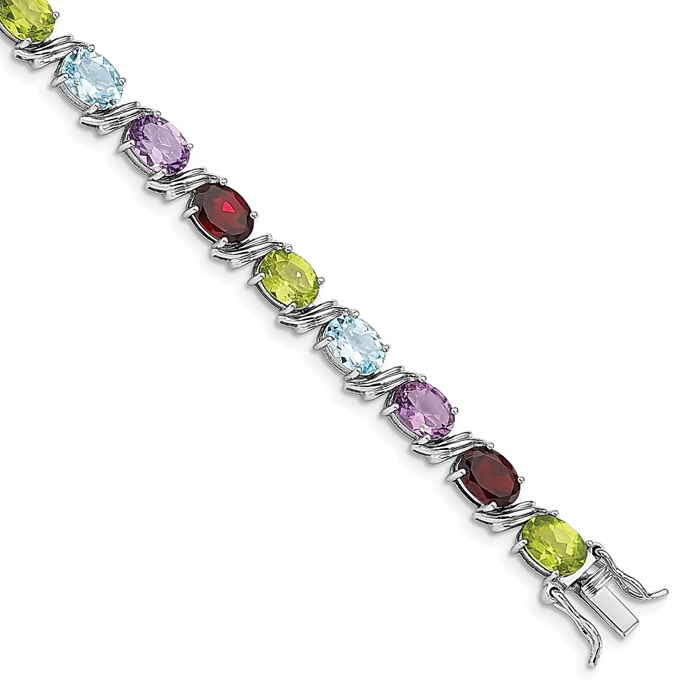 925 Sterling Silver Oval Multi Gemstone Bracelet for Women - Elegant Fine Jewelry Gift for Her - Perfect for Birthdays, Anniversaries & Special Occasions