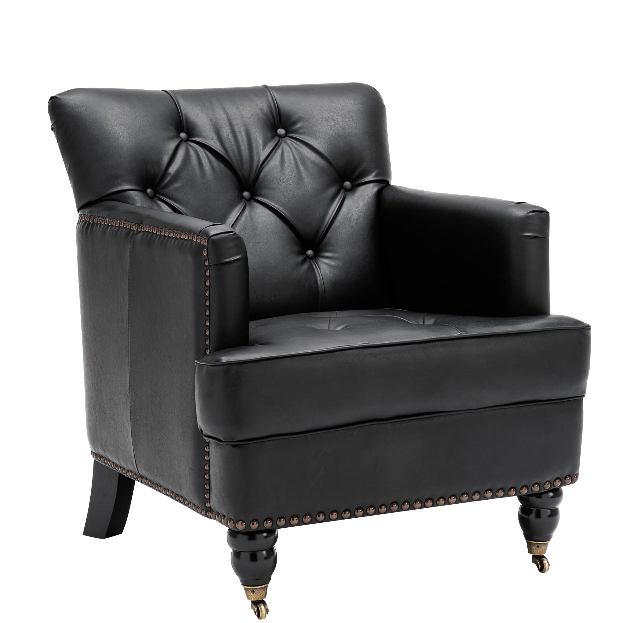 KCC Mid-Century Modern Leather Club Chair - Button Tufted Upholstered Accent Armchair for Living Room, Bedroom & Reading Nook - Stylish Lounge Seating for Home Office & Study