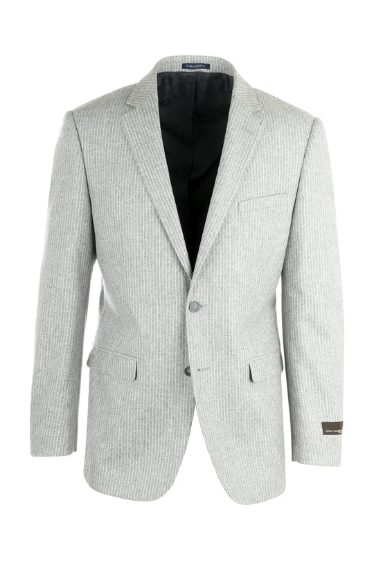 Canaletto Sangria Elbow Patches Appliqued Light Gray Stripe Flannel Wool Jacket for Men - Vintage Style Winter Coat with Unique Elbow Design, Perfect for Casual Outings & Cold Weather (CN1418/1)
