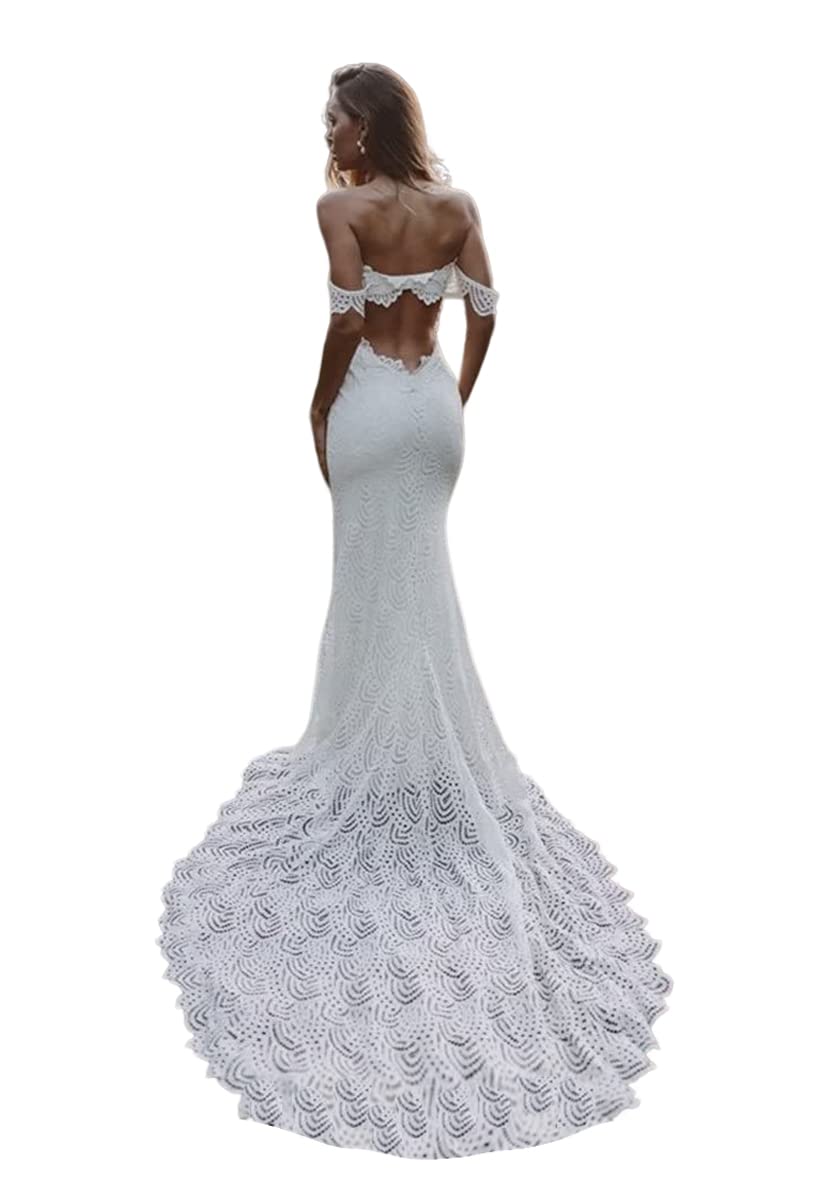Elegant Mermaid Wedding Dresses for Women 2024 - Long Spaghetti Strap Backless Bridal Gowns with Train - Perfect for Beach, Church, and Formal Wedding Ceremonies
