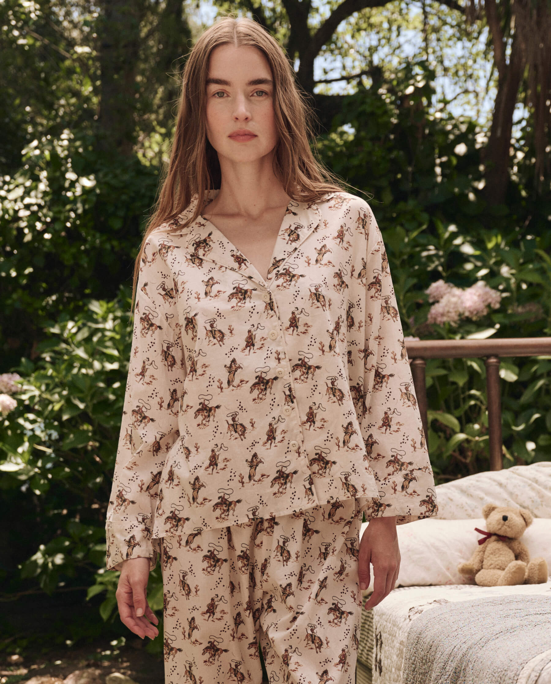 Cream Cowboy Pajama Shirt for Men - Soft & Comfortable Sleepwear for Relaxing at Home or Lounging