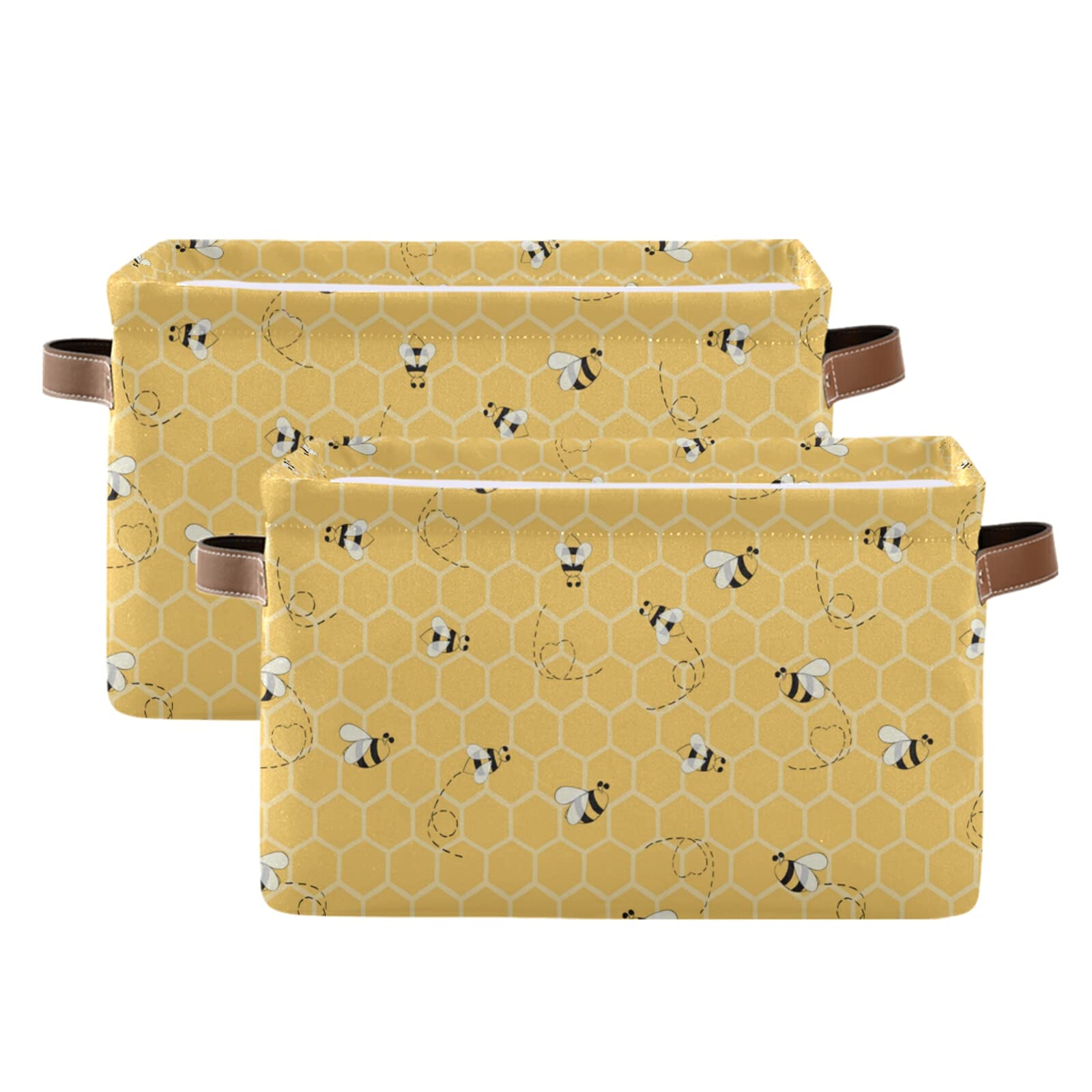Honeycomb Bees Collapsible Fabric Storage Bin with Handle - 2 Pack Organizing Baskets for Closet, Nursery, Laundry Room & Shelves | Space-Saving Home Organization Solution for Toys, Blankets & Clothes