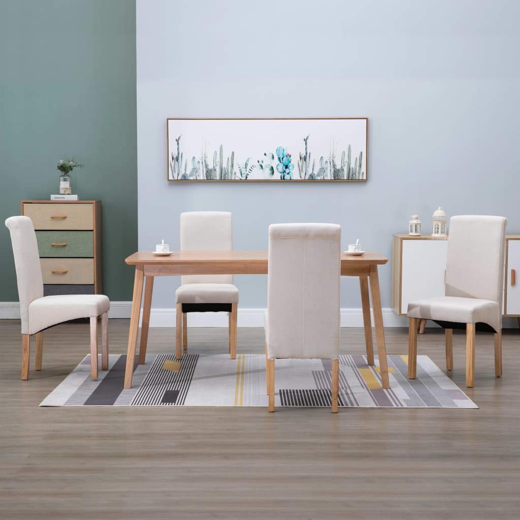 Modern Dining Chairs Set of 4 - Padded High Back Cream Fabric Upholstered Side Chairs for Kitchen, Dining Room & Living Room - Comfortable Seating for Family Meals, Entertaining & Relaxation