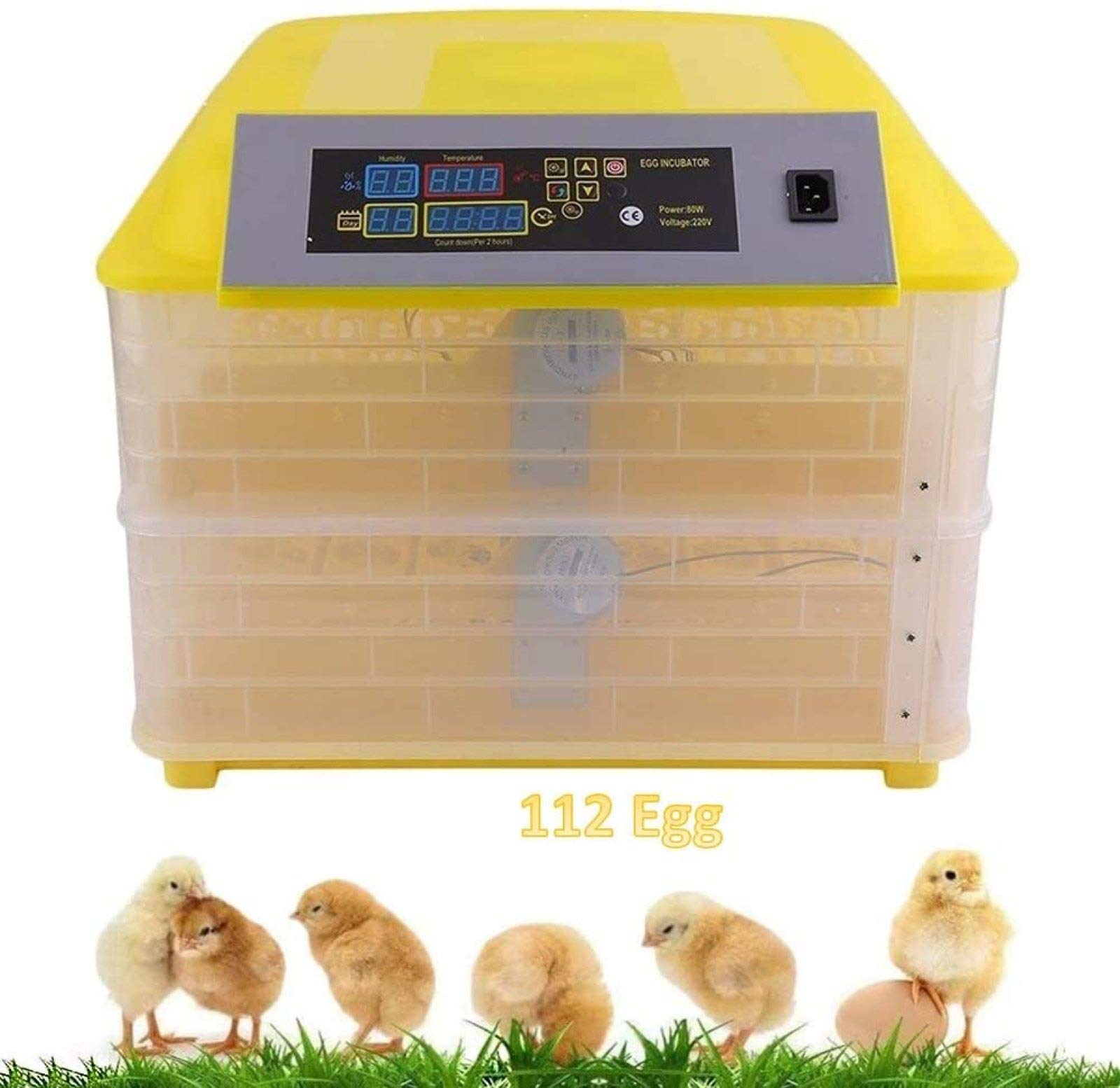 LYRONG 112 Egg Fully Automatic Poultry Hatcher Incubator with Auto Turning & Temperature Humidity Control - Ideal for Chicken, Pheasant, Quail, Pigeon Eggs - Perfect for Home Farming, Hatching Projects & Backyard Poultry Breeding (Single Power Supply)