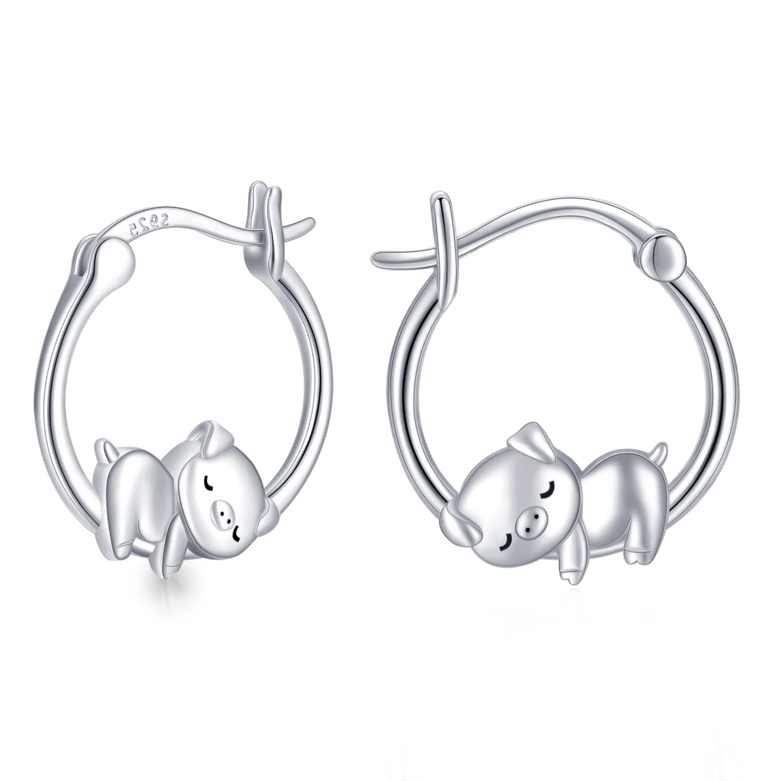925 Sterling Silver Pig Earrings - Hypoallergenic Small Huggie Hoop Earrings for Women & Girls | Cute Animal Jewelry Gift for Pig Lovers | Perfect for Everyday Wear, Parties & Special Occasions