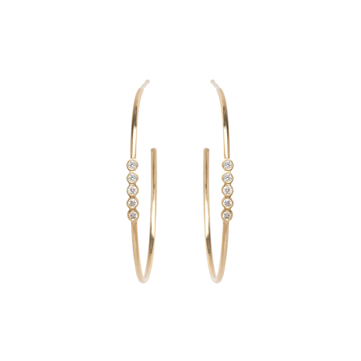 14K Gold 5 Diamond Bezel Medium Hoop Earrings for Women - Elegant Everyday Jewelry Gift for Her
