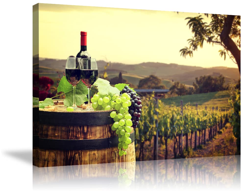 Premium Still Life Fruit & Wine Canvas Wall Art - Modern Dining Room Decor, Kitchen & Home Bar Decorations - Ready to Hang 28x40 Inch Wine Painting for Wall - Perfect for Dining Areas, Wine Cellars & Kitchen Backsplashes