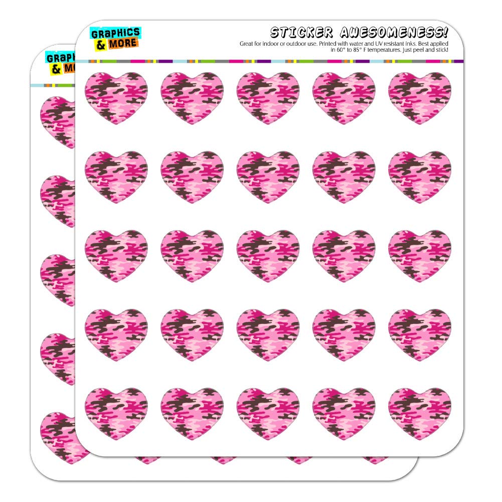 Pink Camouflage Heart Shaped Planner Stickers - Decorative Scrapbook & Journal Supplies for Bullet Journaling, DIY Crafts, and Gift Wrapping