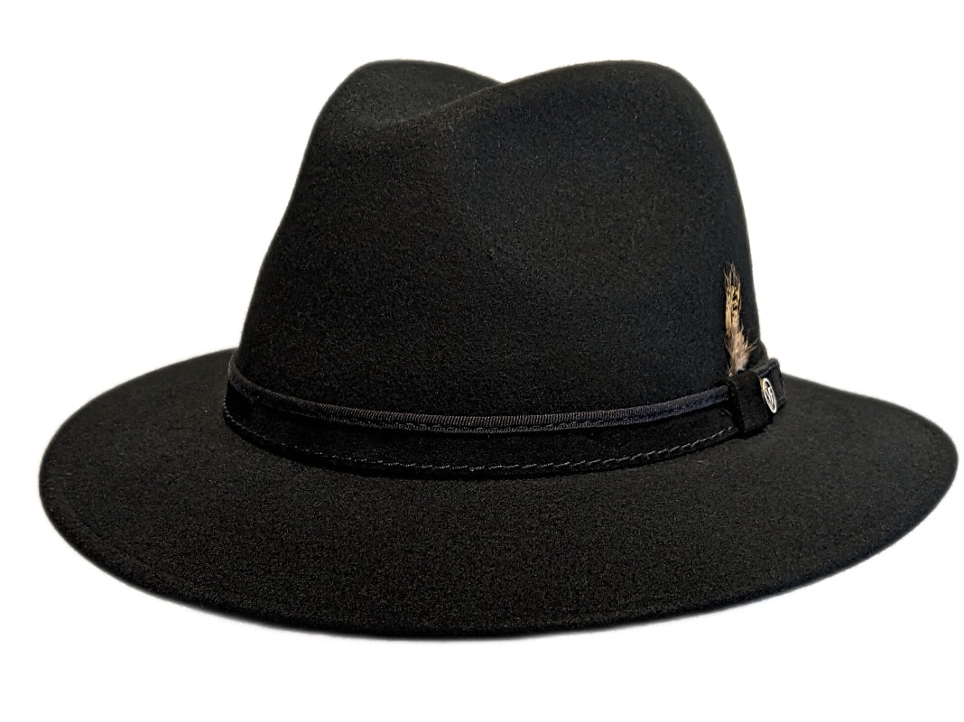 M by Flechet Crushable Wool Fedora Hat for Men & Women - Soft & Lightweight Black Wool Hat for Outdoor, Travel & Fashion Accessories