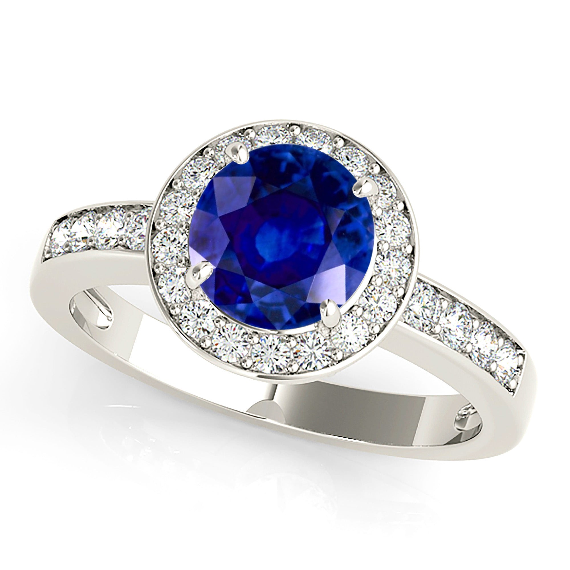 1.80 Carat Genuine Blue Sapphire Halo Engagement Ring for Women - 14K White Gold Vintage Wedding Band - Perfect Proposal Gift & Anniversary Jewelry (Ideal for Romantic Proposals, Weddings & Special Occasions)