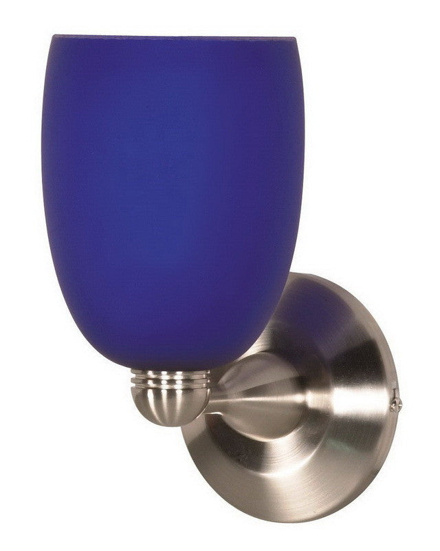 Nuvo Lighting 691 Brushed Nickel Wall Sconce with Cobalt Blue Brandy Glass - Single Light Fixture for Bedroom, Hallway or Entryway Decor