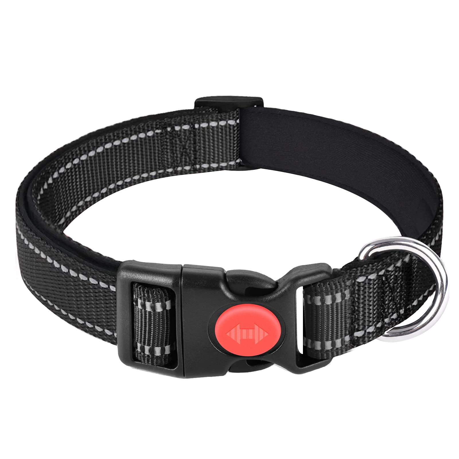Docatty Reflective Dog Collar - Adjustable Nylon Pet Collar with Safety Buckle & Soft Neoprene Padding for Small Medium Large Dogs | Nighttime Visibility, Daily Walks & Outdoor Adventures