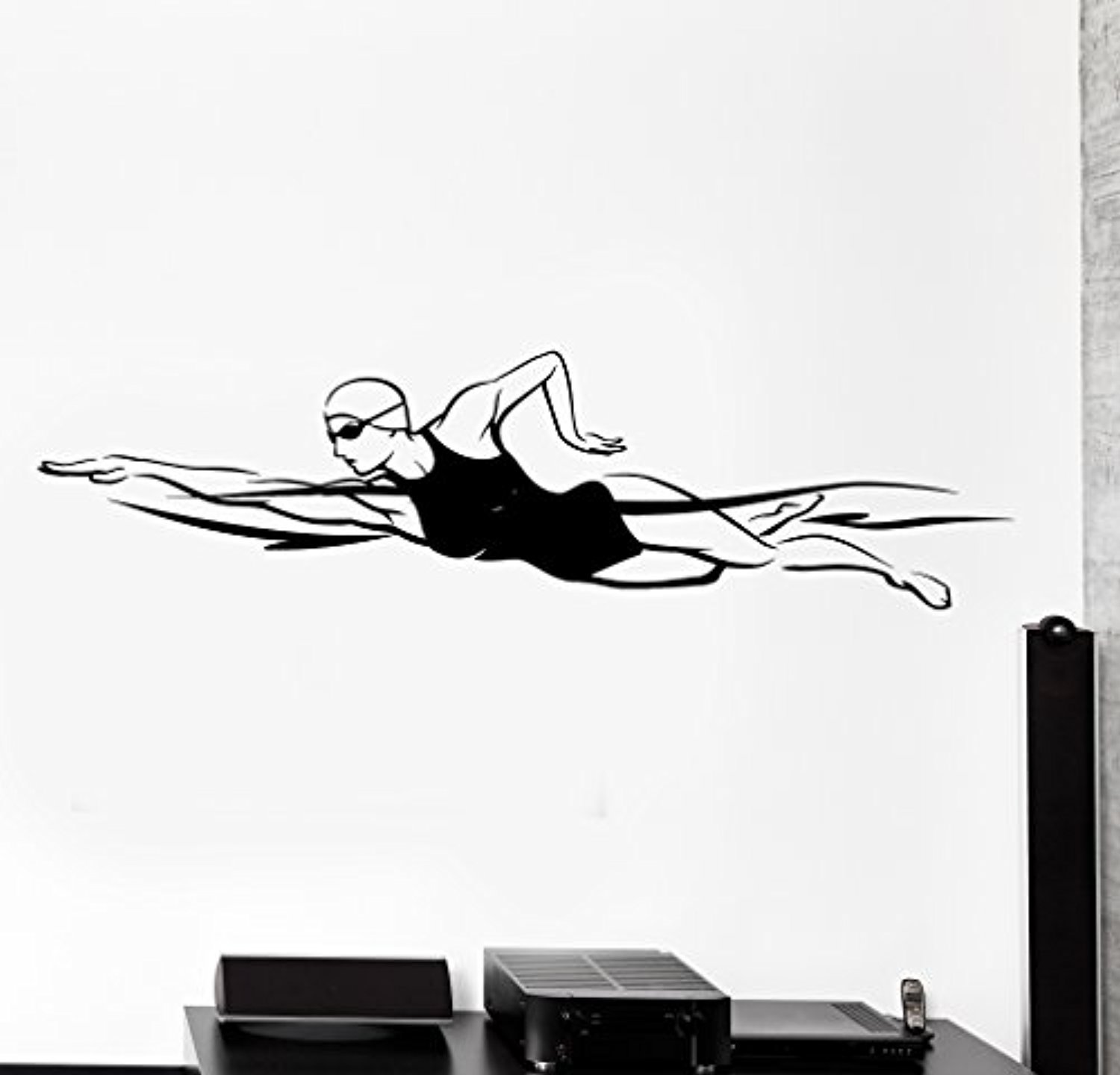 Large Removable Vinyl Wall Decal - Swimming Girl Olympic Competition Design | Made in USA | Perfect for Home Decor, Bedroom, Living Room & Office