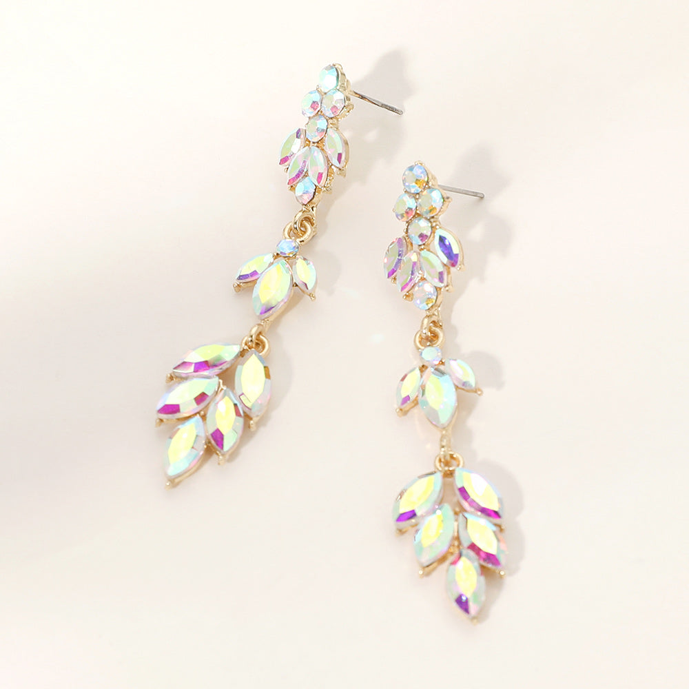 AB Stone Cluster Link Slim Drop Pageant Earrings in Gold - Elegant Prom Jewelry for Women - Perfect for Pageants, Proms, Weddings & Special Occasions