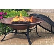 Round Cast Iron Fire Bowl with Copper Finish - Outdoor Fire Pit for Patio, Garden, and Backyard Camping