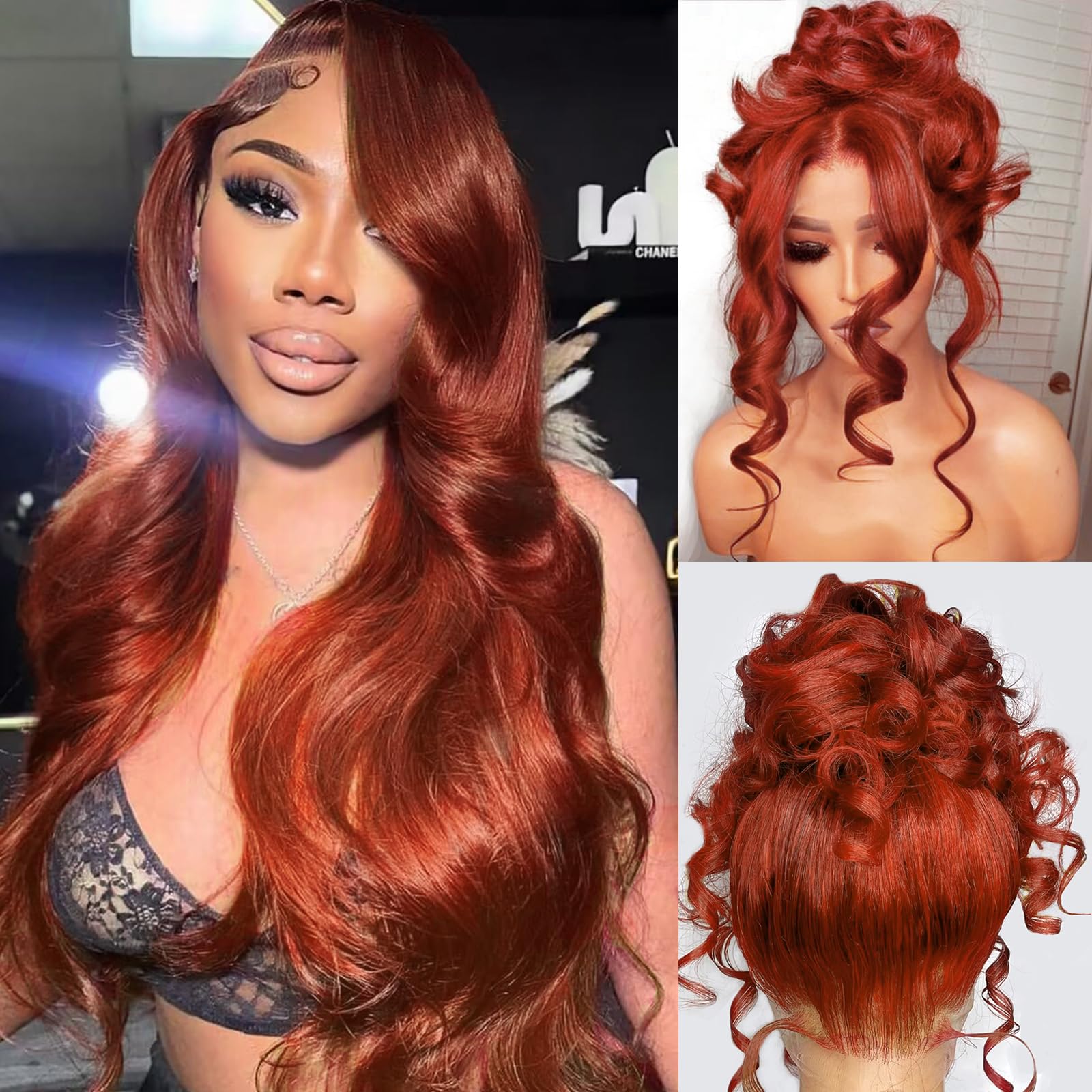 360 Lace Front Wig Human Hair 26 Inch - Reddish Brown Body Wave 180% Density HD Lace Frontal Wig (Ginger Auburn/Orange Red) | Glueless Design for Daily Wear, Cosplay & Special Occasions