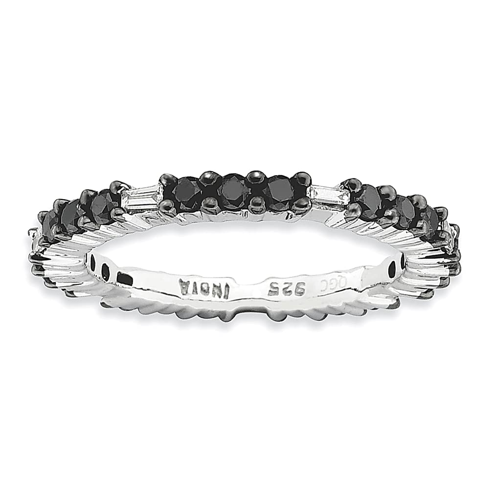925 Sterling Silver Black Diamond Band Ring for Women - Stackable Elegant White Fine Jewelry, Perfect Gift for Her - Ideal for Weddings, Anniversaries & Everyday Wear