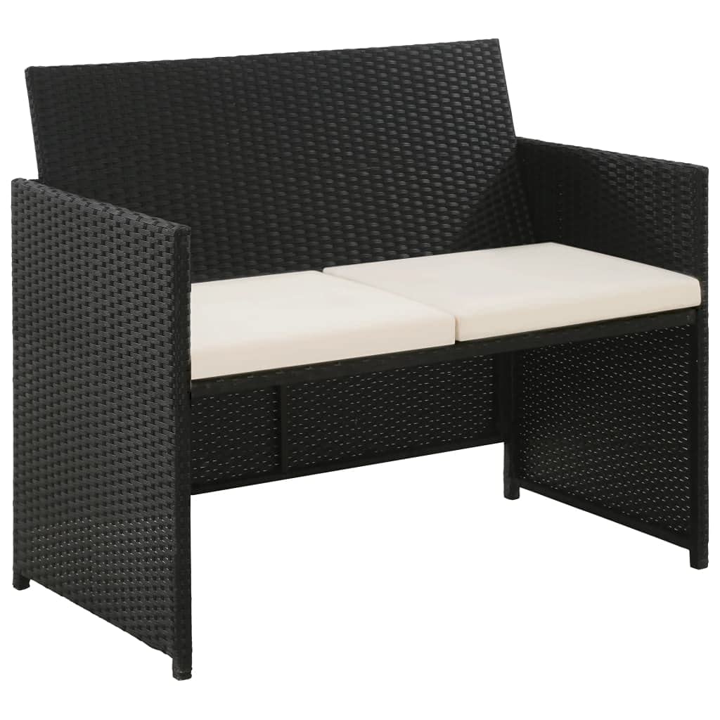 Outdoor Patio Sofa Set - 2-Seater Rattan Couch with Thick Cushions, Weather-Resistant Black Poly Rattan Furniture for Garden, Backyard, Porch or Pool - Perfect for Relaxing, Entertaining & Outdoor Lounging