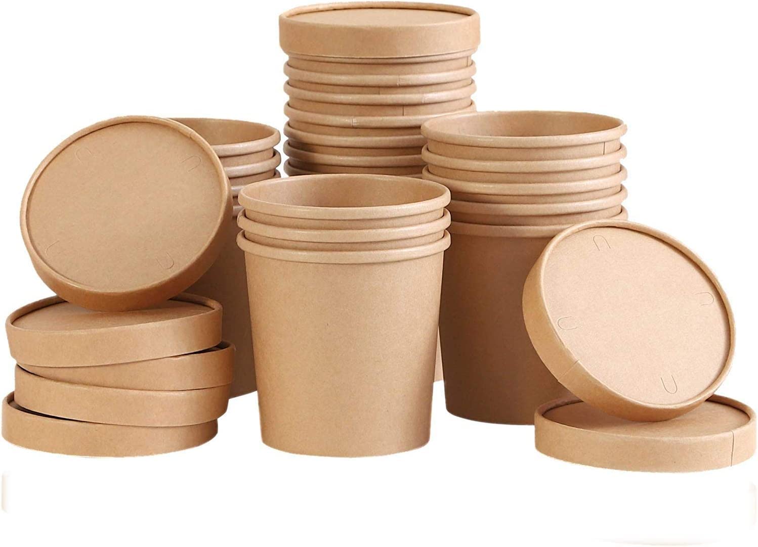 TOROTON 16 oz Kraft Disposable Soup Containers with Lids - 25 Pack | Eco-Friendly Takeout Food Containers for Ice Cream, Soup & Lunch To-Go | Ideal for Restaurants, Catering & Meal Prep