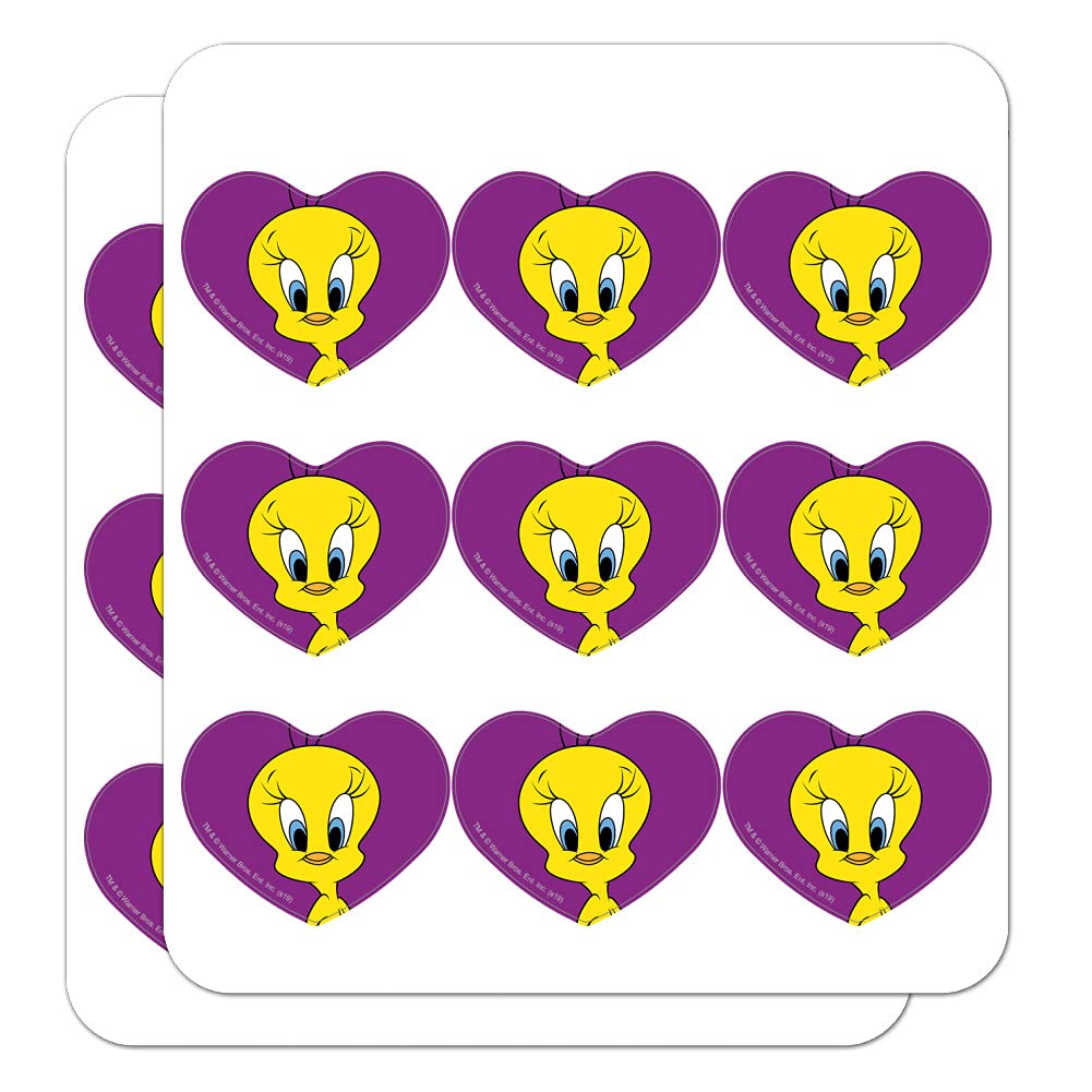 Looney Tunes Tweety Bird Heart Shaped Planner Stickers - Cute Scrapbook Decals for Bullet Journals, DIY Crafts, and School Supplies - Perfect for Valentine's Day, Birthday Gifts, and Party Favors
