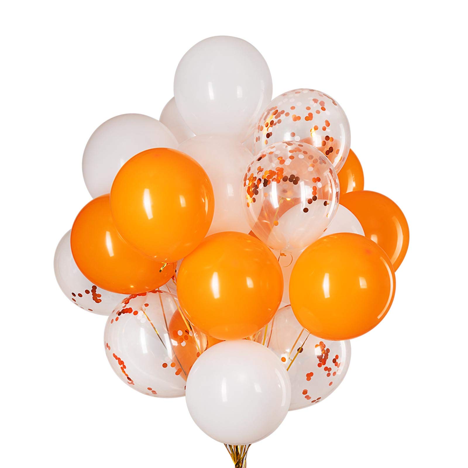 50-Pack Orange Confetti & White Helium Balloons - 12 Inch Party Decorations (3 Styles) for Birthday, Wedding & Baby Shower Decor