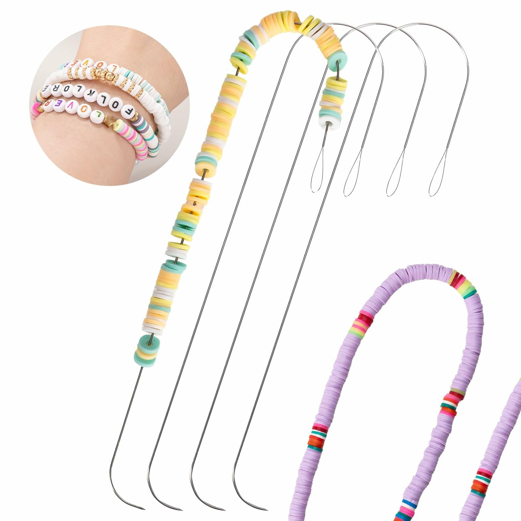 4 Pieces Large Eye Curved Beading Needles with Handle - 5.3 Inch Stainless Steel Jewelry Making Needles for Beading, Sewing & Crafting - Perfect for DIY Jewelry, Embroidery and Handicraft Projects