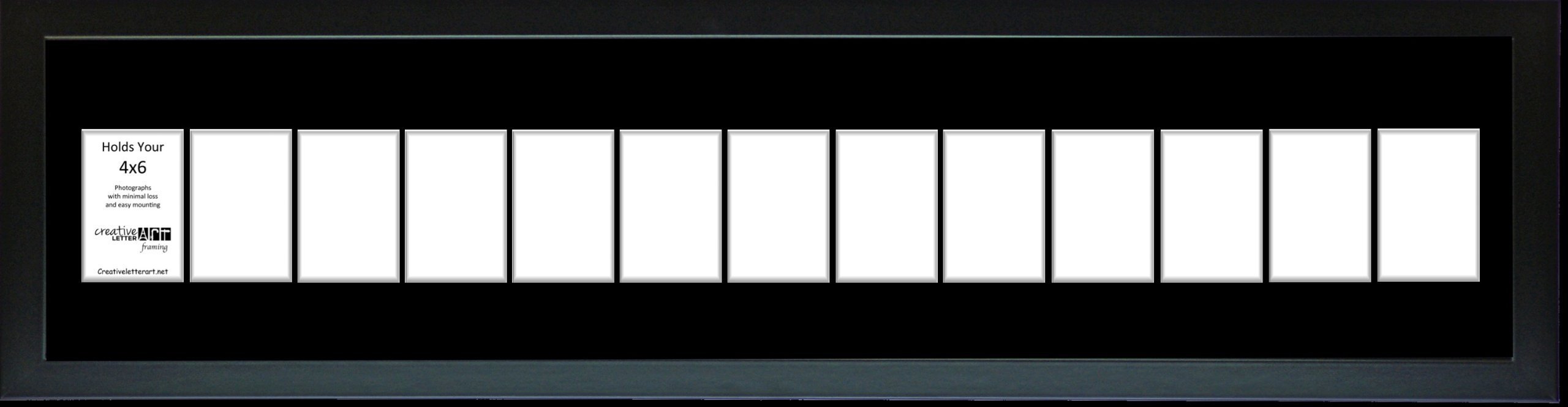 Creative Letter Art - 10x55 Inch 13 Opening 4x6 Black Picture Frame with 10x56 Black Mat Collage | Scratch-Resistant Acrylic | Alphabet Photography Wall Decor | Perfect for Living Room, Bedroom & Office Décor