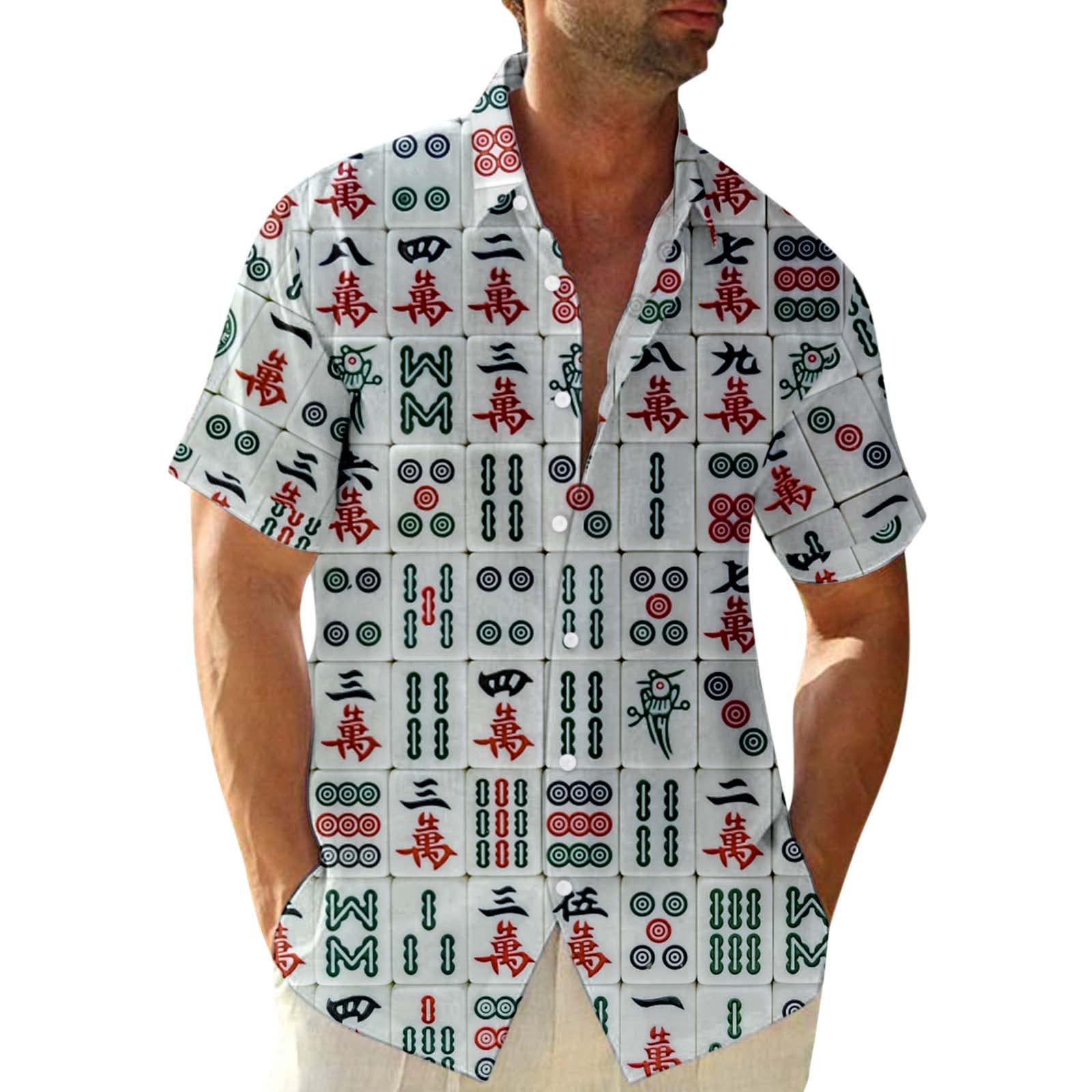 Men's Summer Casual Short Sleeve T-Shirt - 3D Mahjong Print Graphic Tee | Breathable Cotton Round Neck Top for Casual Wear, Street Style & Gaming Enthusiasts