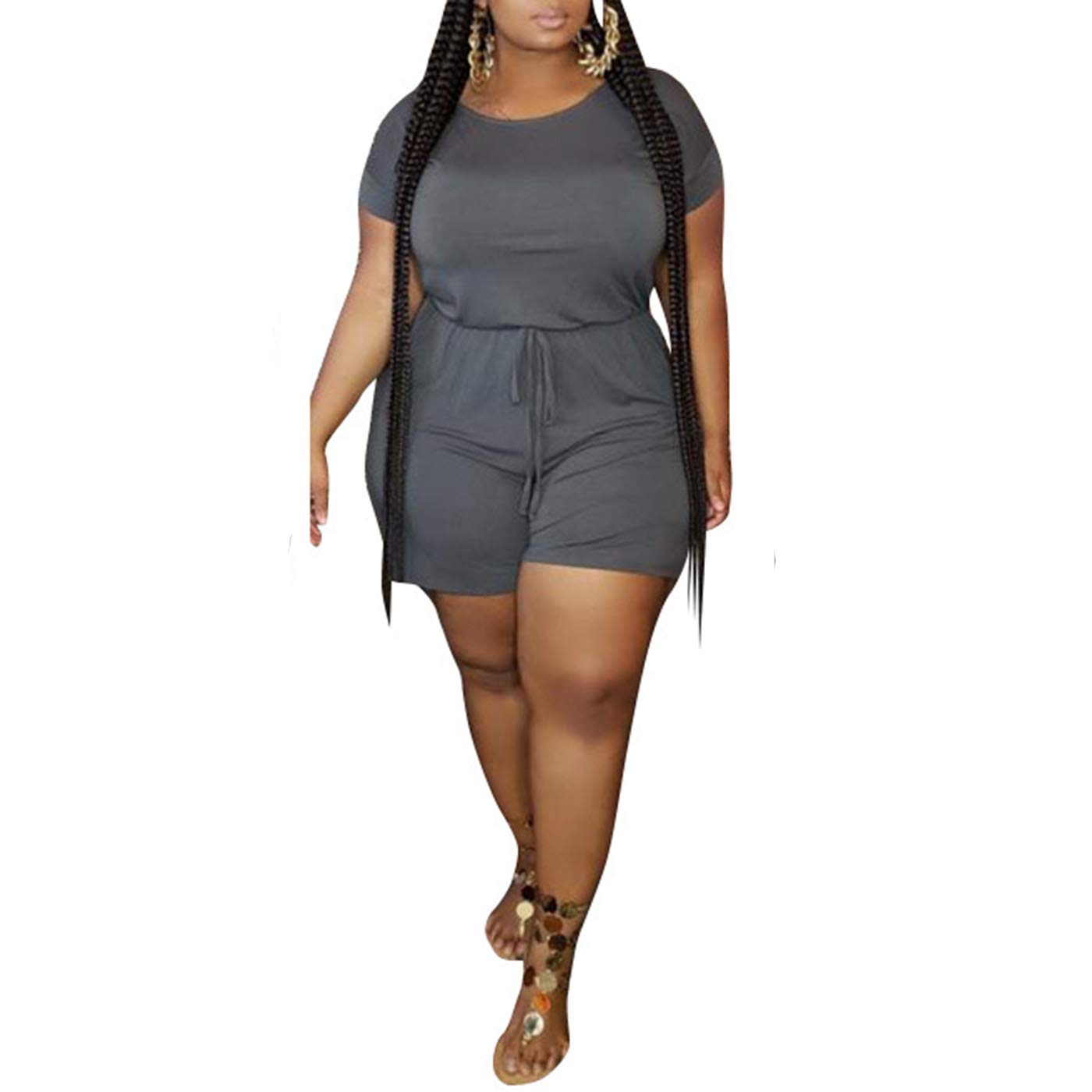 IyMoo Women's Plus Size Summer Jumpsuit - Casual Loose Fit Short Sleeve Romper with Pockets & Elastic Waist | Beach Outfit, Vacation Wear, Lounge Clothing
