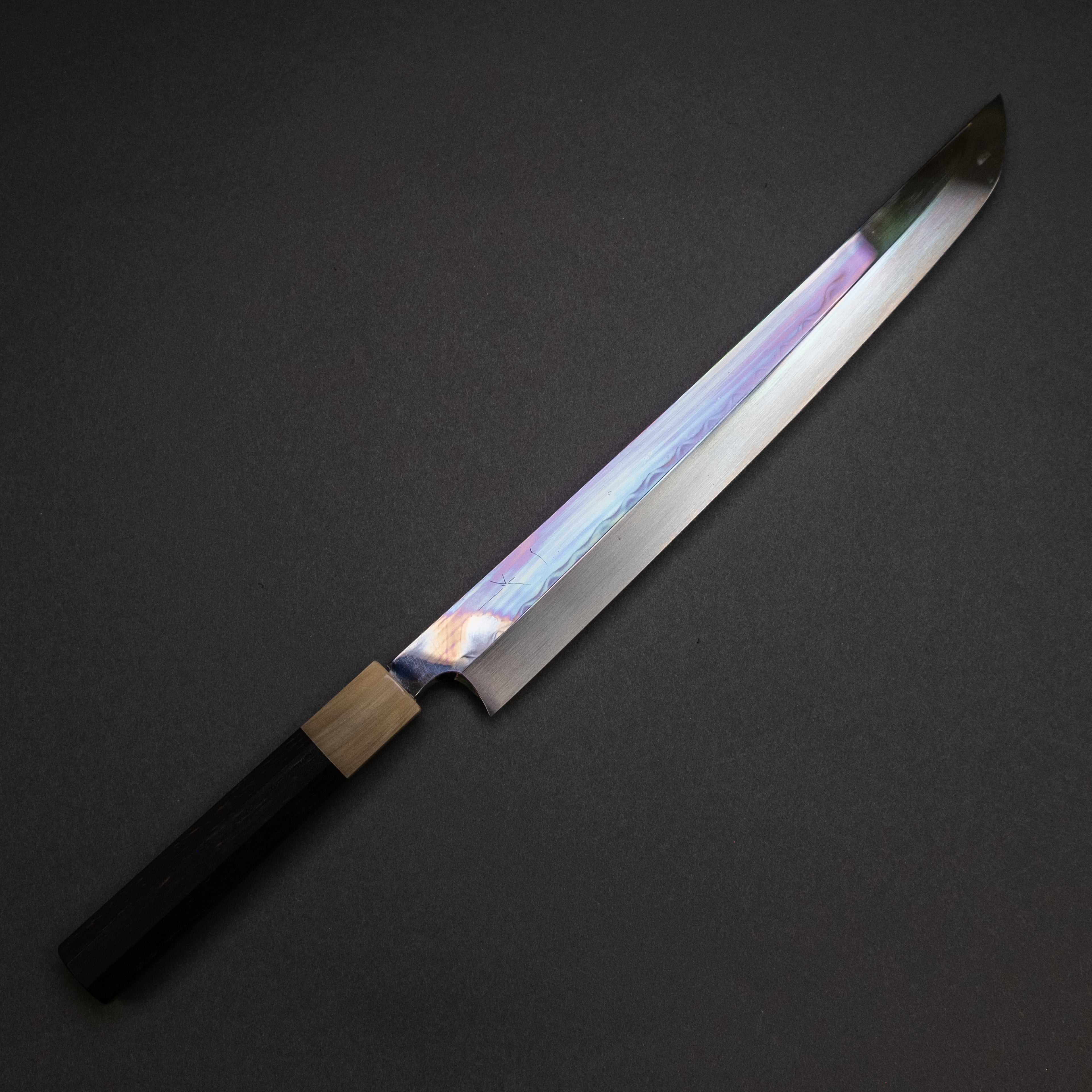 Hitohira Togashi White #1 Mizu Honyaki Yanagi Sakimaru 330mm Japanese Chef Knife with Taihei Ebony Handle & Saya - Perfect for Sushi, Sashimi and Precision Cutting