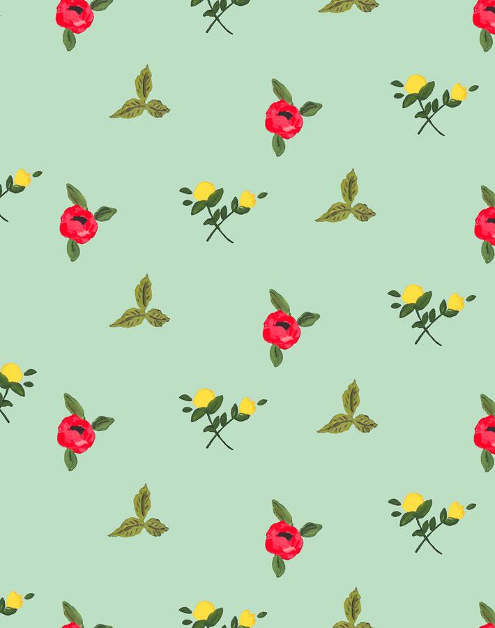 Grand Villa Garden Wallpaper by Carly Beck - Aventurine Green Floral Peel and Stick Wallpaper for Living Room, Bedroom, Home Decor