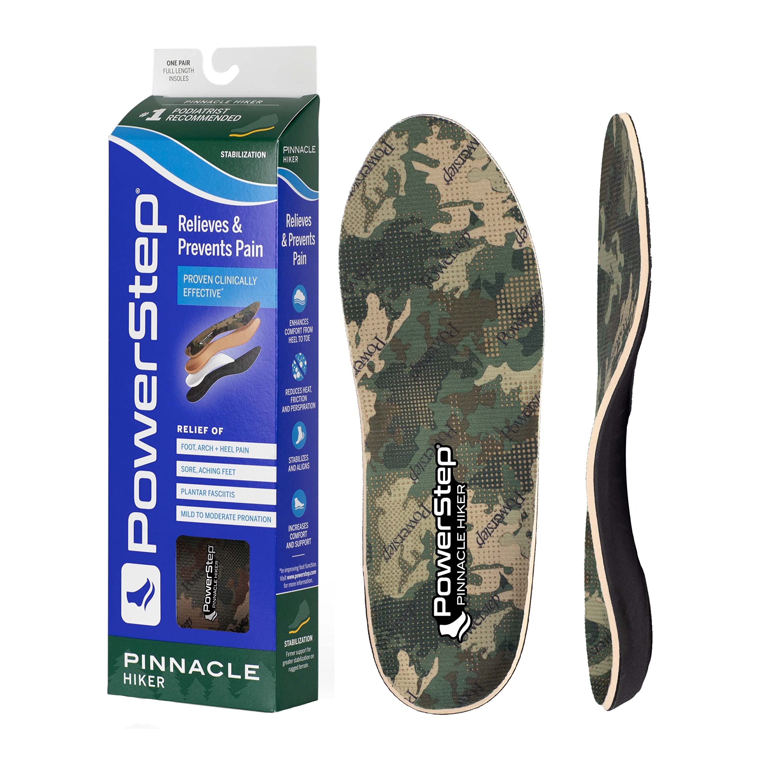 Powerstep Pinnacle Hiker Insoles - Maximum Arch Support Orthotic Inserts for Hiking Boots - Comfortable Shoe Insoles for Men & Women - Perfect for Long Hikes, Backpacking & Outdoor Adventures