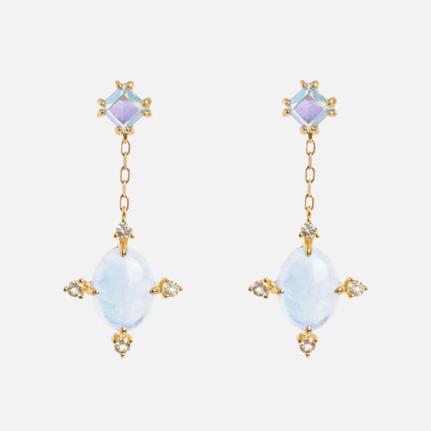 Solid Gold Crystal Ball Moonstone Drop Earrings – Elegant Dangle Jewelry for Women | Perfect for Weddings, Parties & Special Occasions