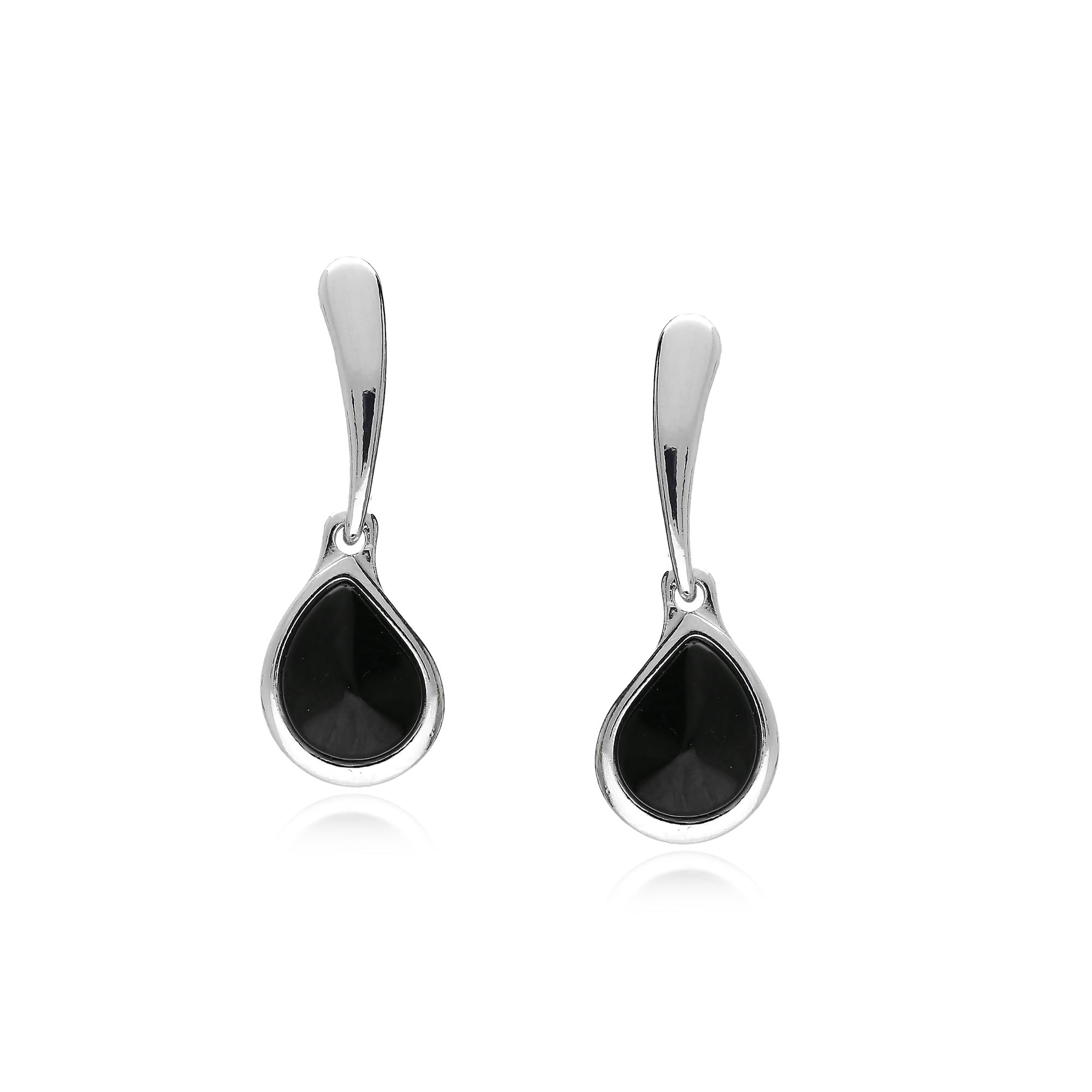 Sterling Silver Whitby Jet Teardrop Drop Earrings for Women - Elegant Gothic Jewelry for Evening Parties & Special Occasions