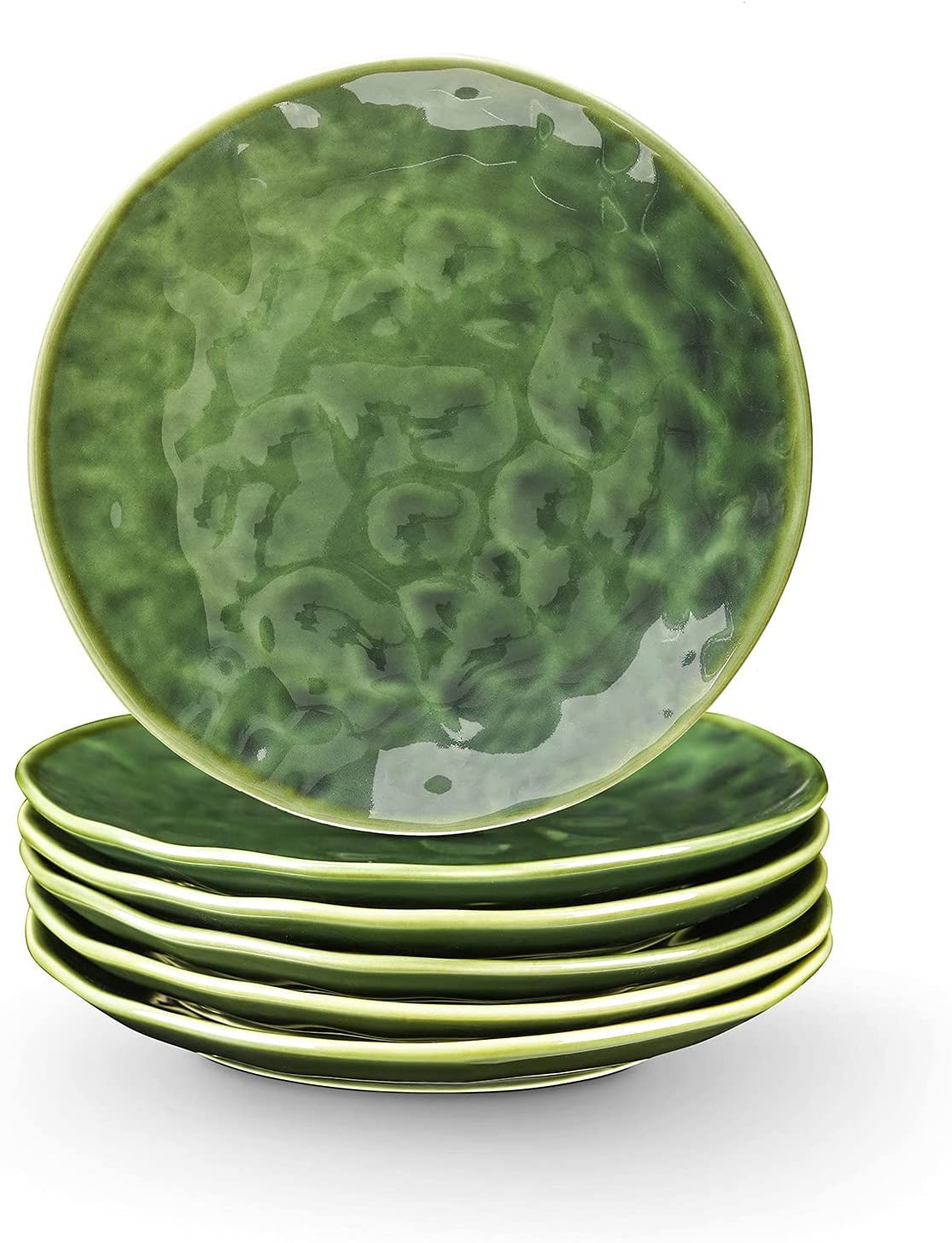 6-Pack 8 Inch Ceramic Round Dessert Salad Plates - Microwave, Oven & Dishwasher Safe Scratch-Resistant Porcelain Fluted Platters - Perfect for Snacks, Appetizers, Home Dining & Party Serving (Green) - Ideal for Holiday Gatherings, Afternoon Tea & Wedding Receptions