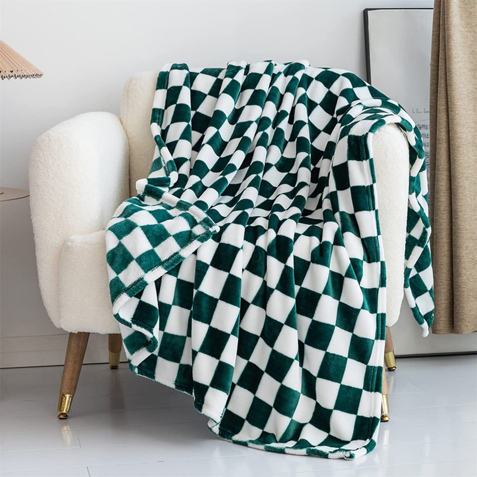 Ulbek Checkerboard Throw Blanket - Super Soft Flannel & Reversible Microfiber Blanket (59x79 inches) in Green - Cozy Warm Checkered Blanket for Couch, Bed, Sofa - Perfect Home Decor for Spring, Summer and Fall