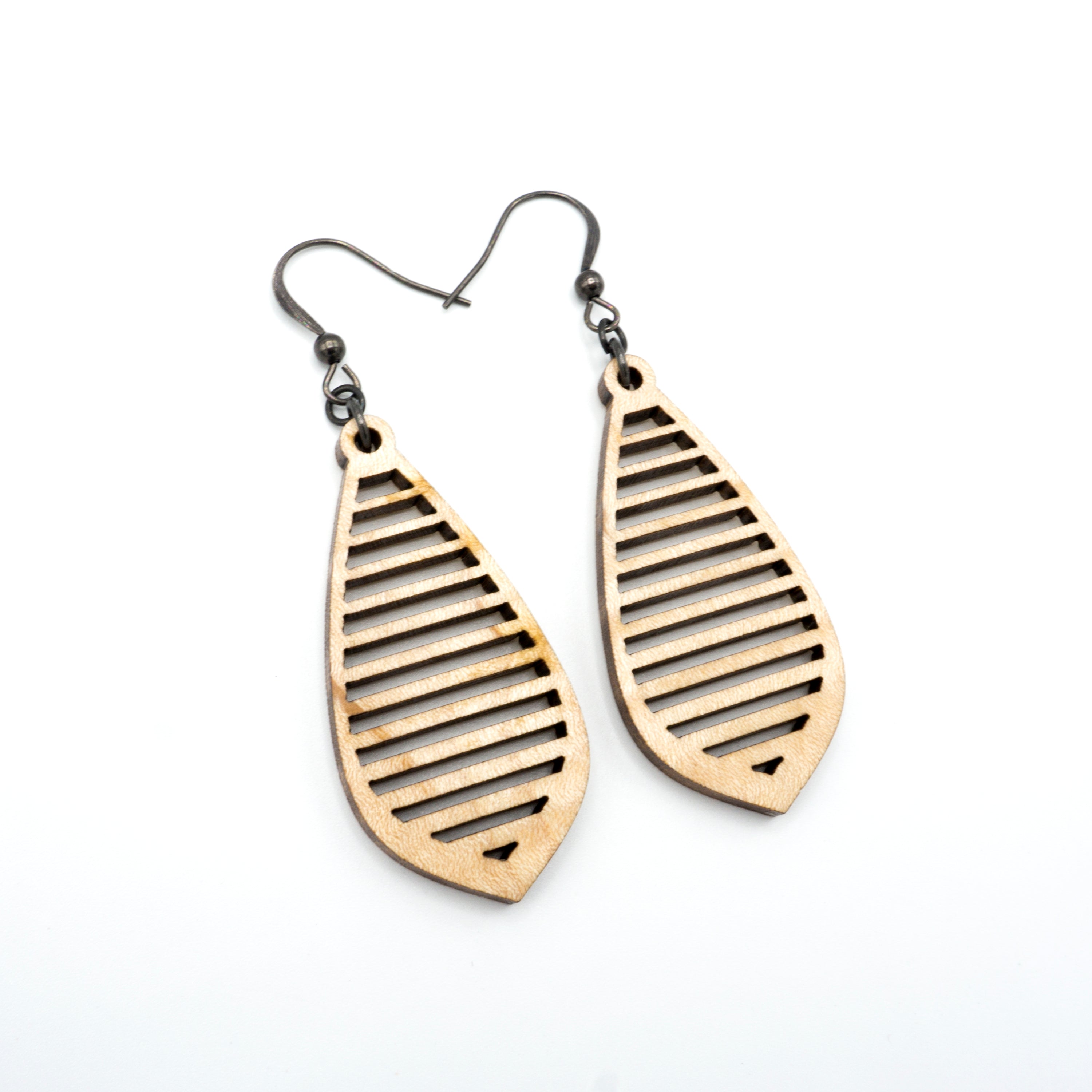 Gem Point 10 [S] - Handmade Curly Maple Wood Earrings | Lightweight Dangle Earrings for Women | Perfect for Boho, Casual & Office Wear