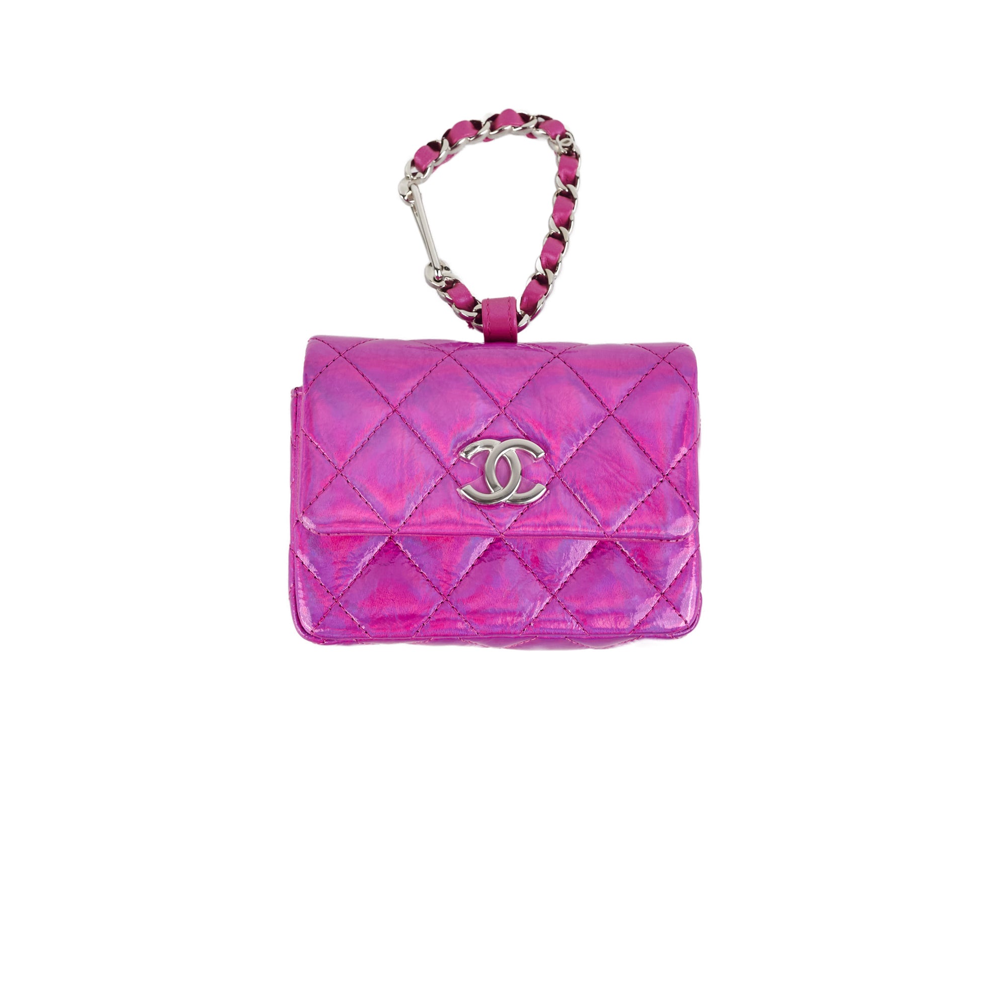 Chanel Neon Pink Leather Card Holder with Keychain - Stylish Wallet for Women, Perfect for Everyday Use & Travel Accessories