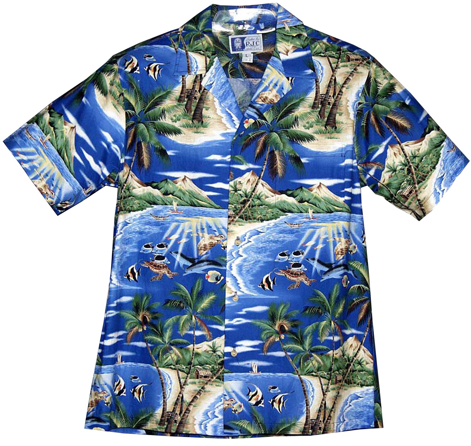 RJC Men's Tropical Fish Island Surf Shirt - Hawaiian Aloha Beach Shirt for Summer Vacation, Surfing & Pool Parties