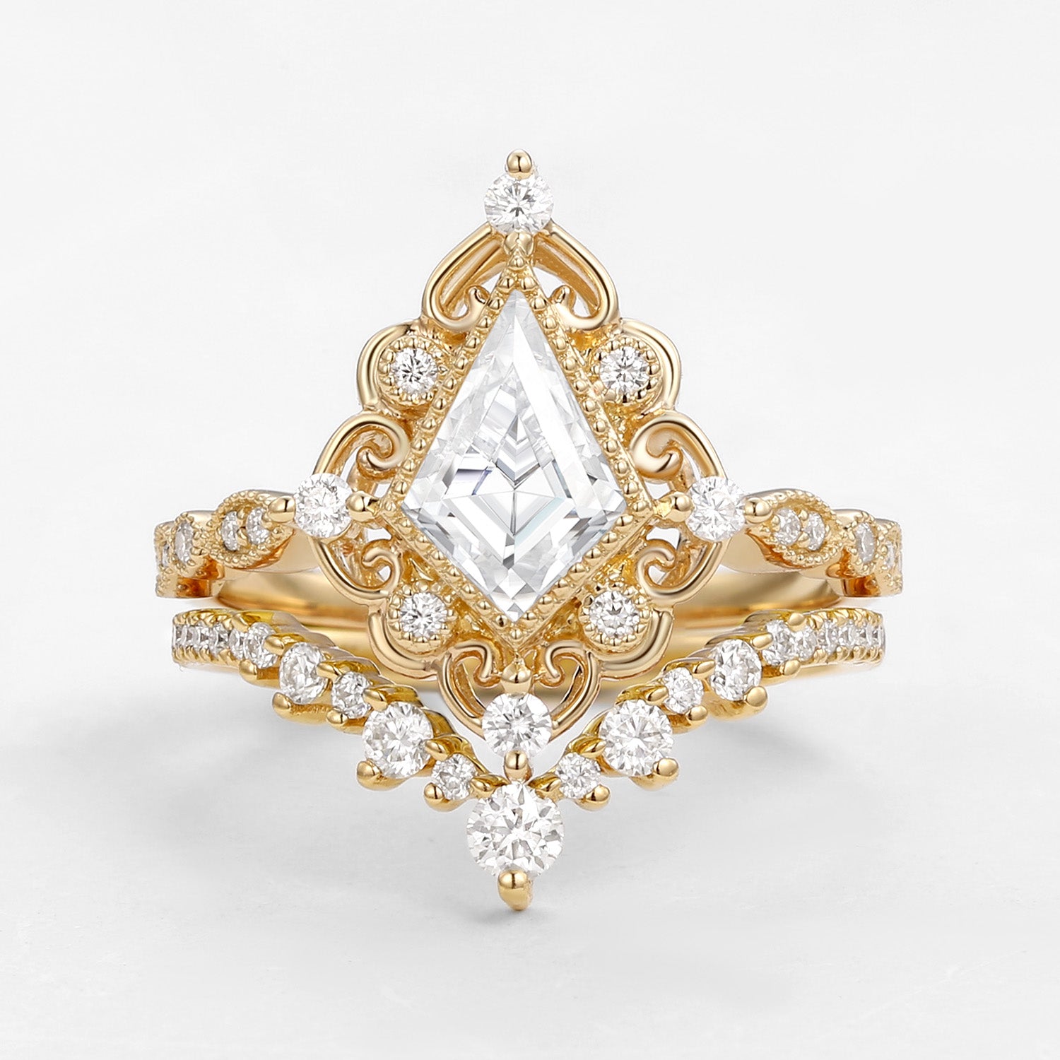 Vintage Art Deco Moissanite Engagement Ring Set - 2 Piece Bridal Wedding Band - Perfect for Proposals, Anniversaries & Special Occasions